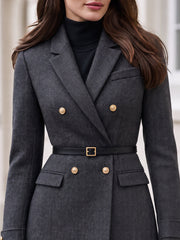 Herringbone Wool Double‑Breasted Blazer