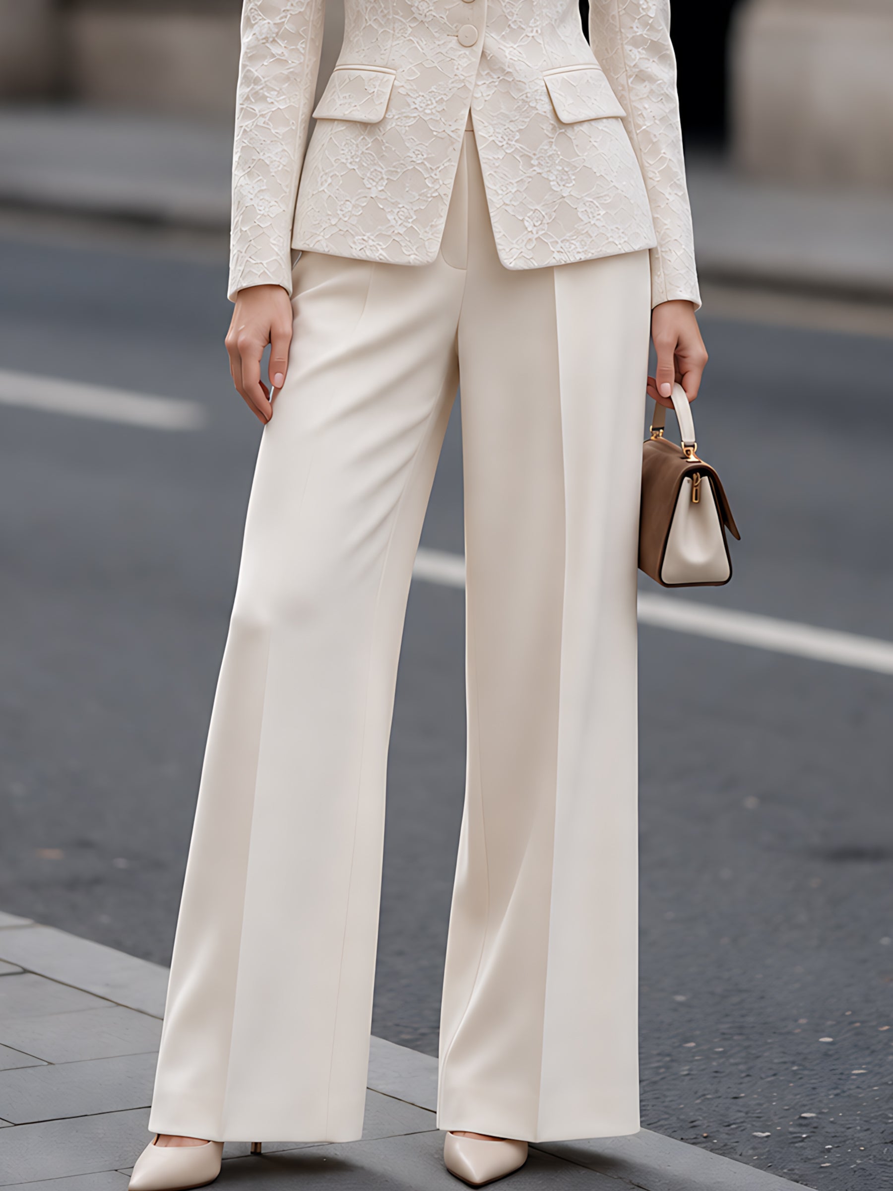 Lace Tailored Blazer & Wide-Leg Trouser Set