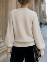 Velvet Bow Tie Ribbed Knit Sweater Top