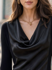Cowl Neck Satin Panel Structured Top