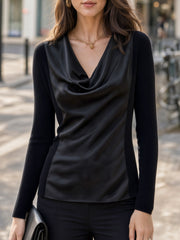 Cowl Neck Satin Panel Structured Top