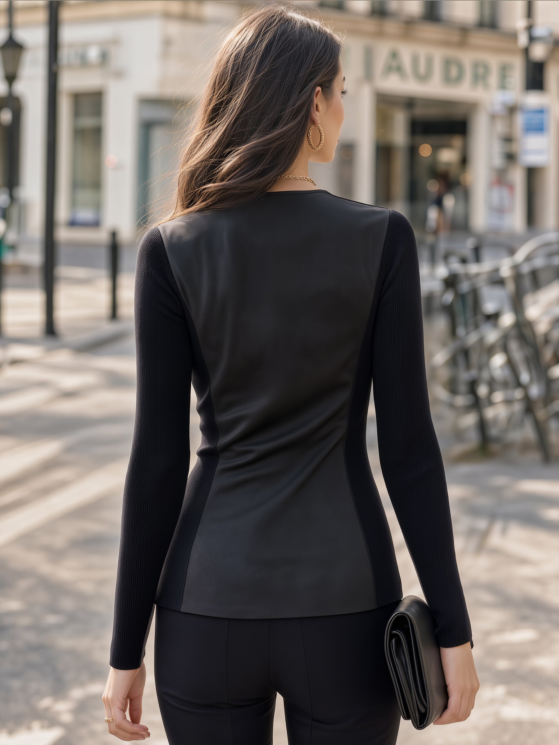 Cowl Neck Satin Panel Structured Top