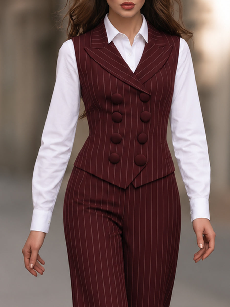 Pinstripe Vest, Shirt And Tailored Pants Three-Piece Set