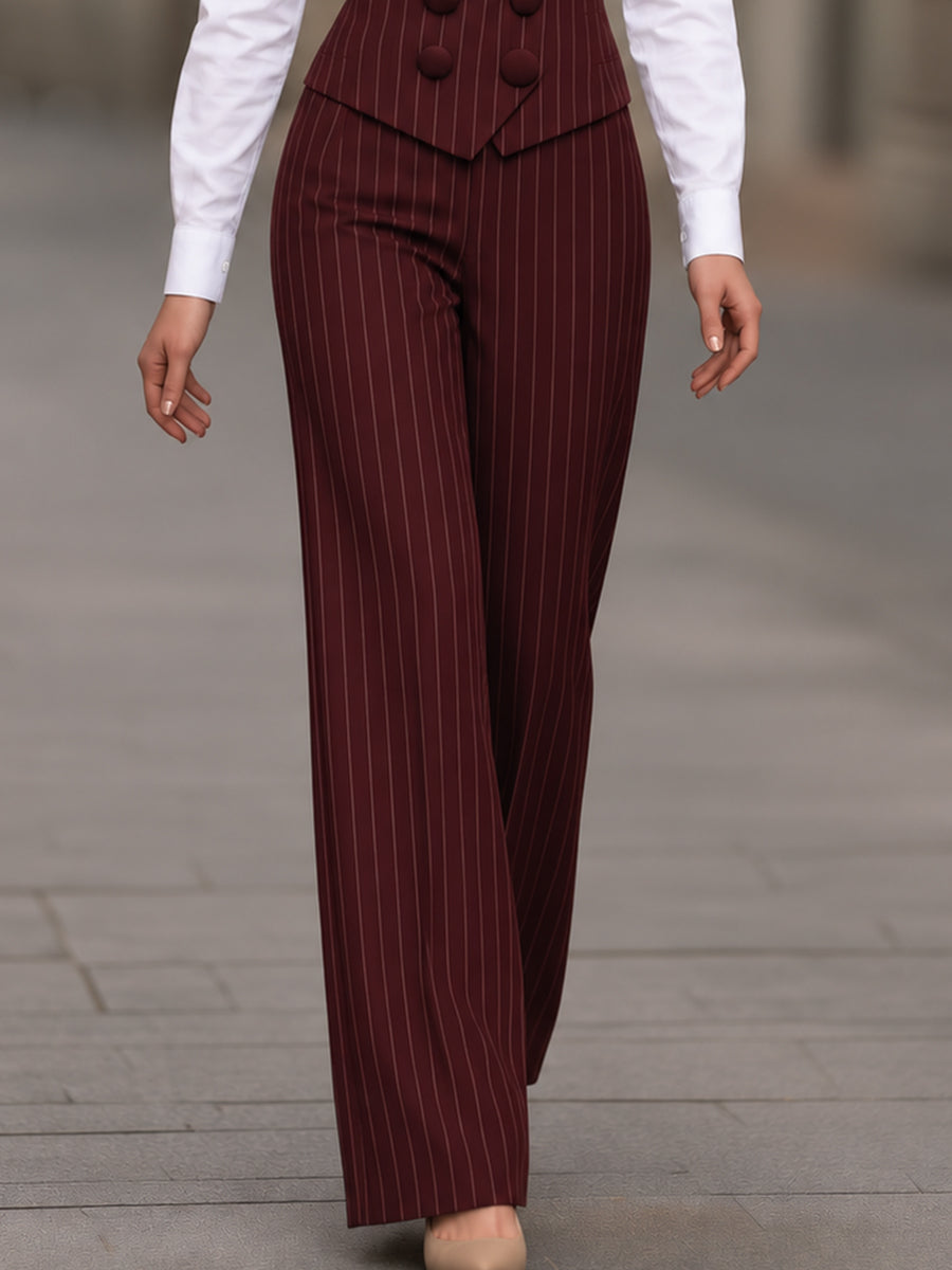 Pinstripe Vest, Shirt And Tailored Pants Three-Piece Set