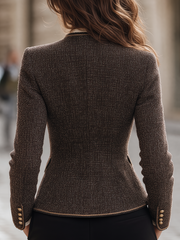 Brown Speckled Tweed Stand Collar Fitted Jacket