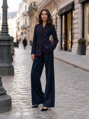 Sequin Trim Blazer & Wide Leg Pants Two-Piece Suit Set