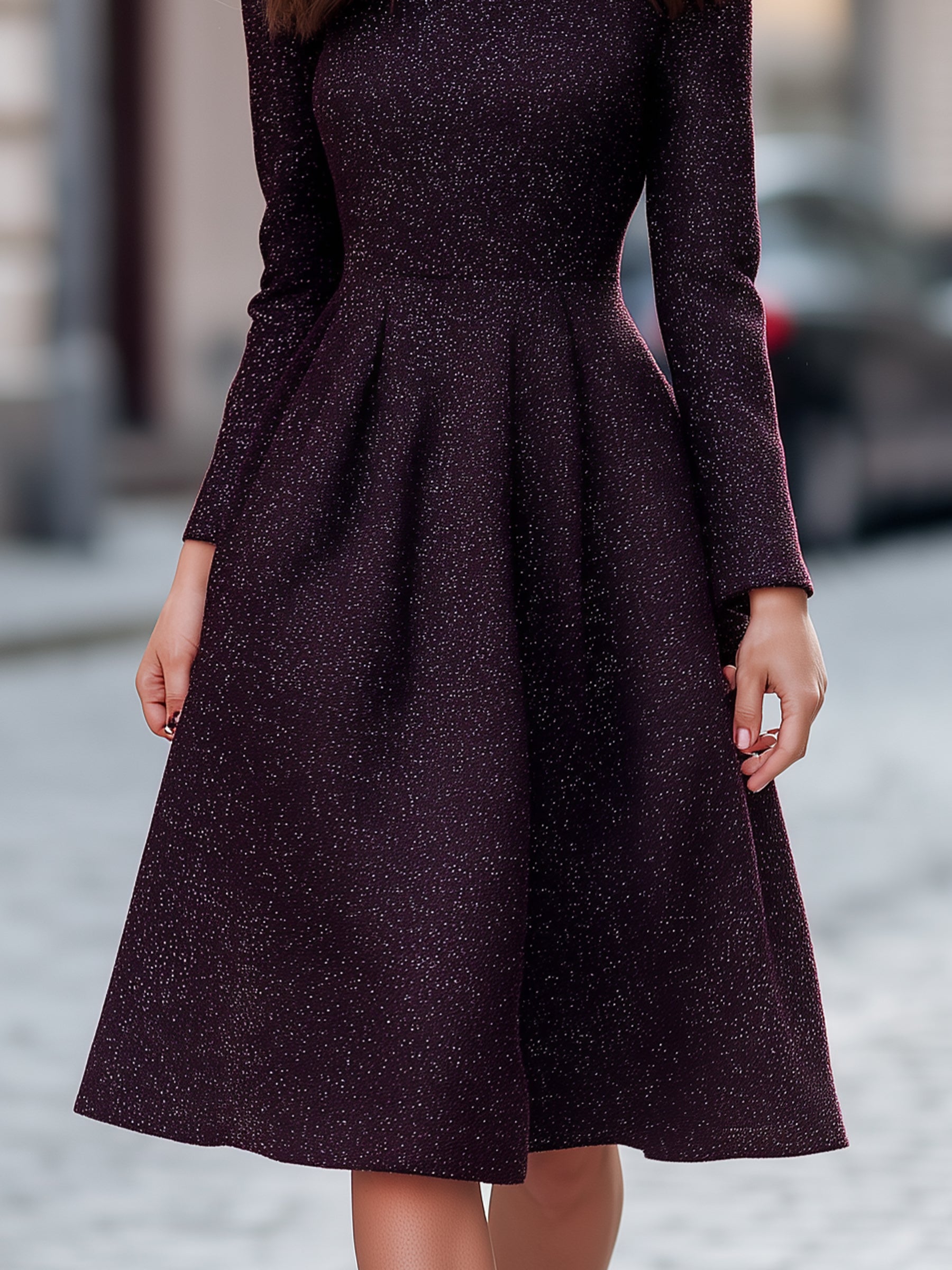 Sparkle Tweed A-Line Long Sleeve Dress