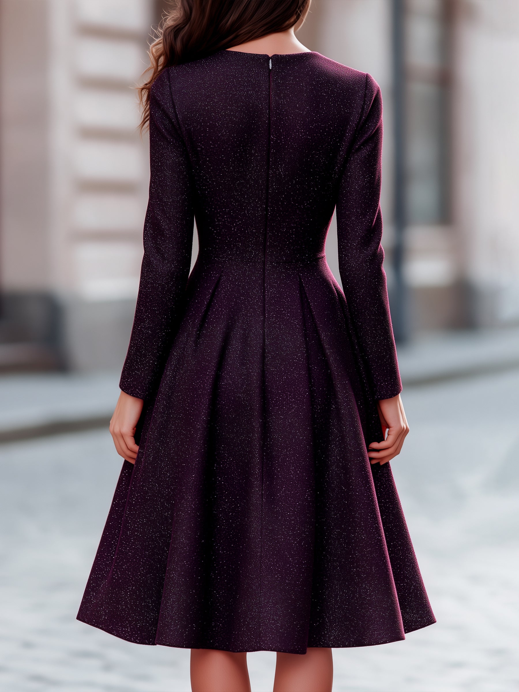 Sparkle Tweed A-Line Long Sleeve Dress