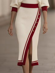 Contrast Trim Off-Shoulder Knit Midi Dress