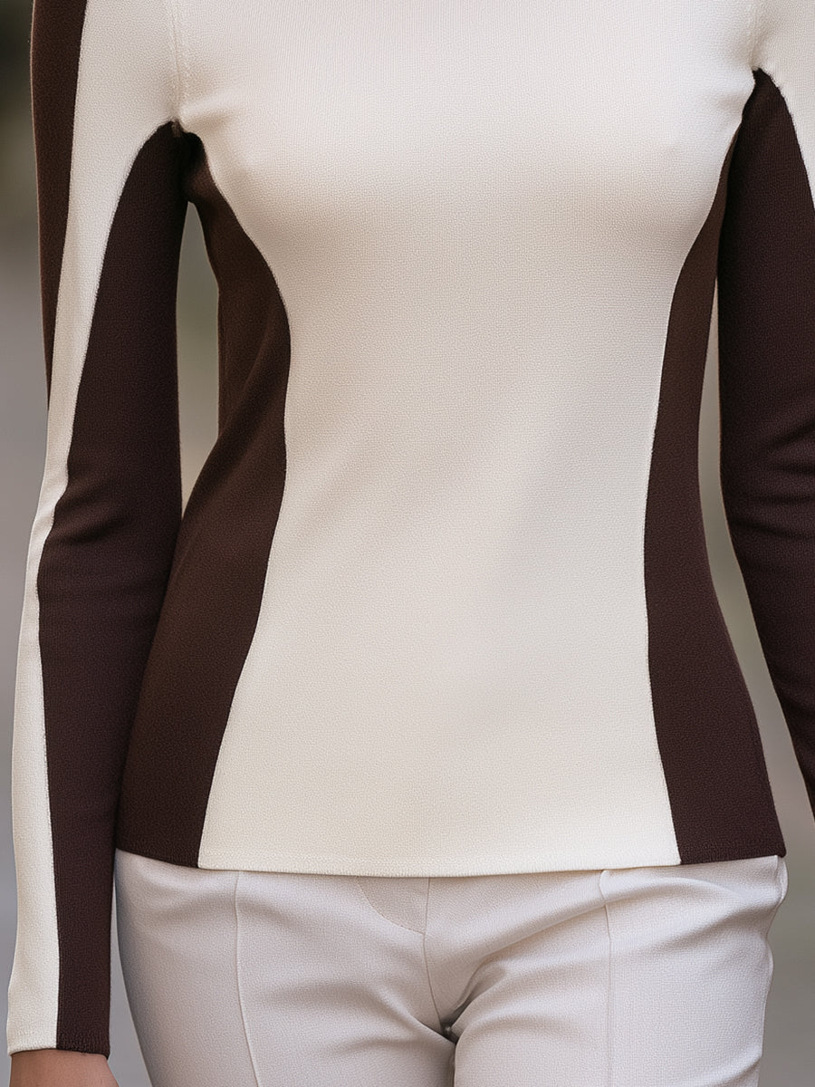 Contrast Color Boat Neck Knit Top