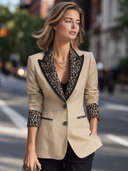 Women's Leopard Print Contrast Blazer - Chic Tailored Jacket