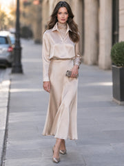 Satin Mock-Neck Layered-Look Shirt With Notch Collar