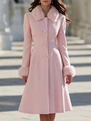 Elegant Removable Faux Fur Trim Wool Blend Coat