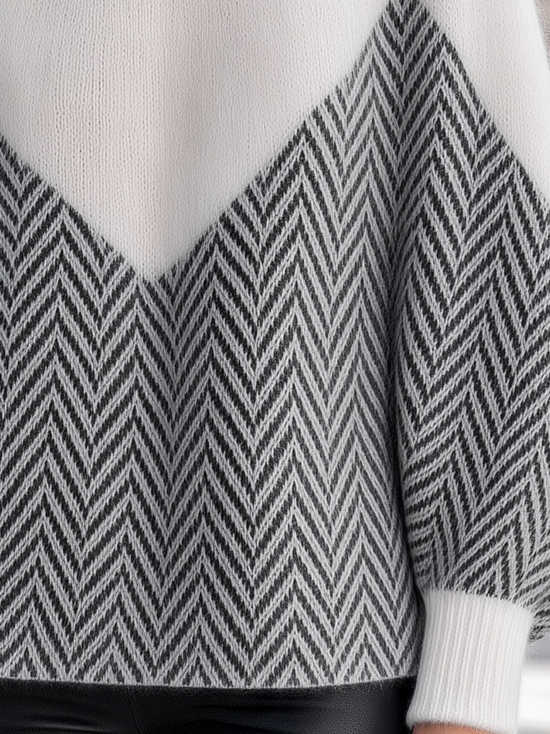 Chevron Color-Block Turtleneck Knit Sweater