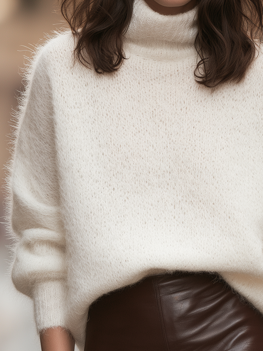 Turtleneck Fuzzy Knit Oversized Dolman Sweater