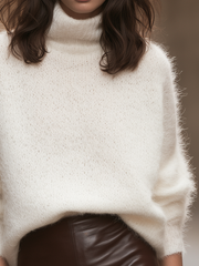 Turtleneck Fuzzy Knit Oversized Dolman Sweater