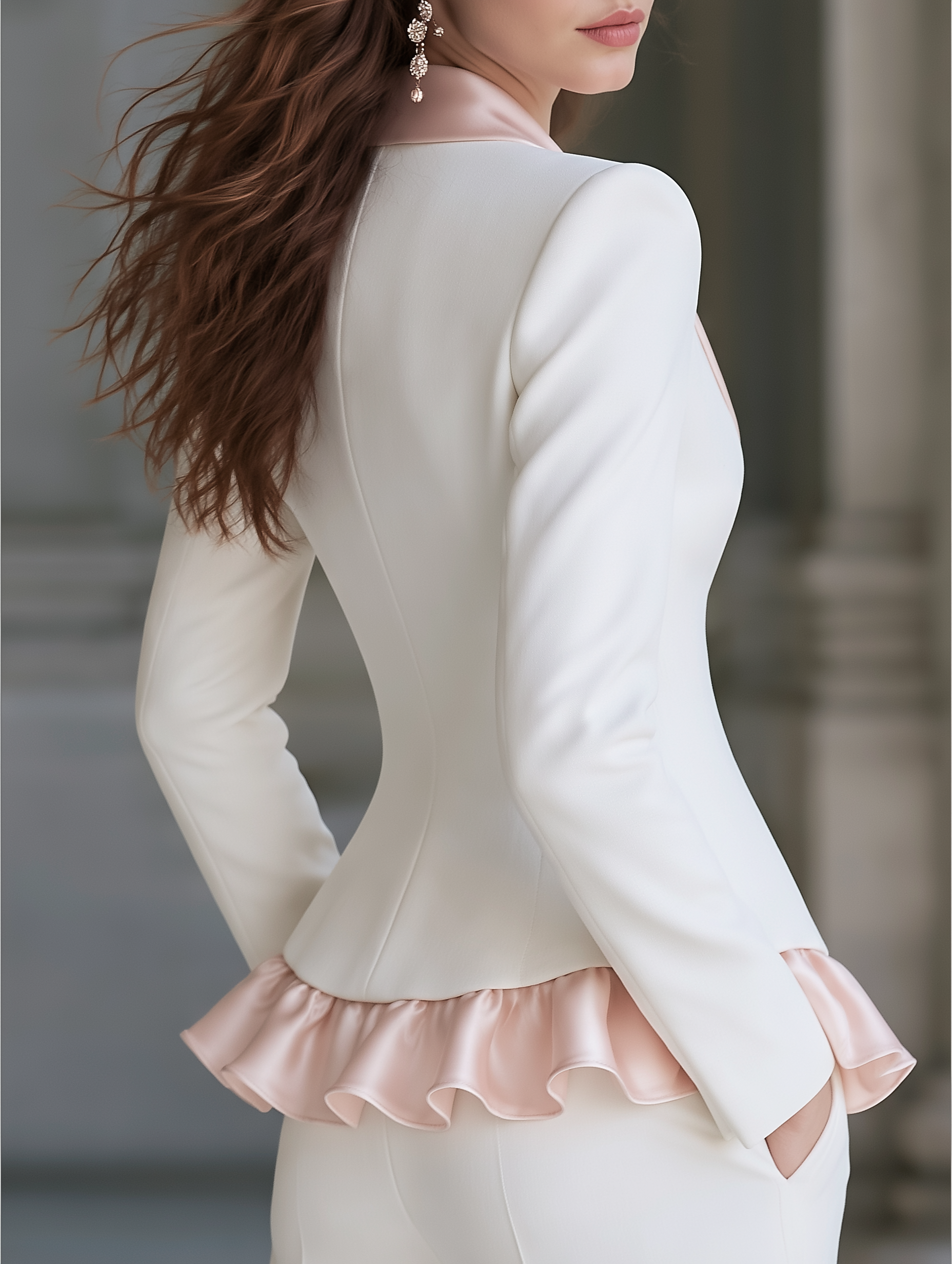 Elegant Satin Shawl Lapel Pearl Button Peplum Blazer