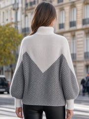 Chevron Color-Block Turtleneck Knit Sweater