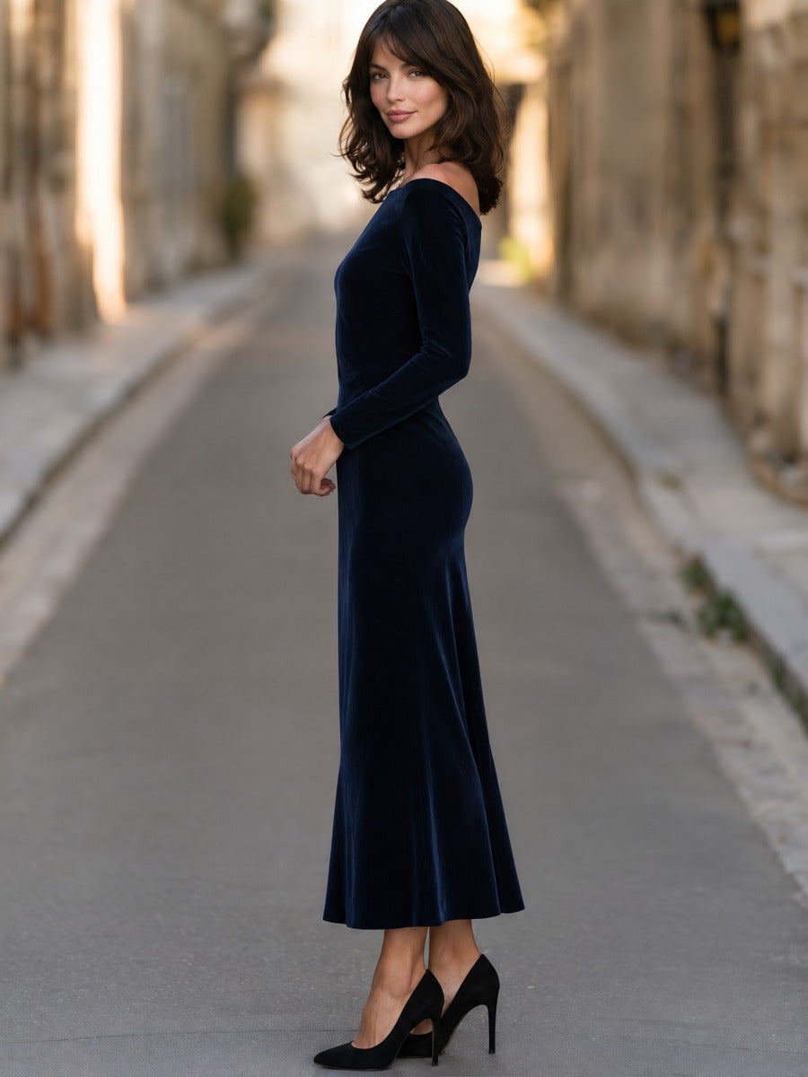 Off-Shoulder Velvet Maxi Dress