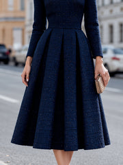 Textured Tweed Pleated A-Line Midi Dress