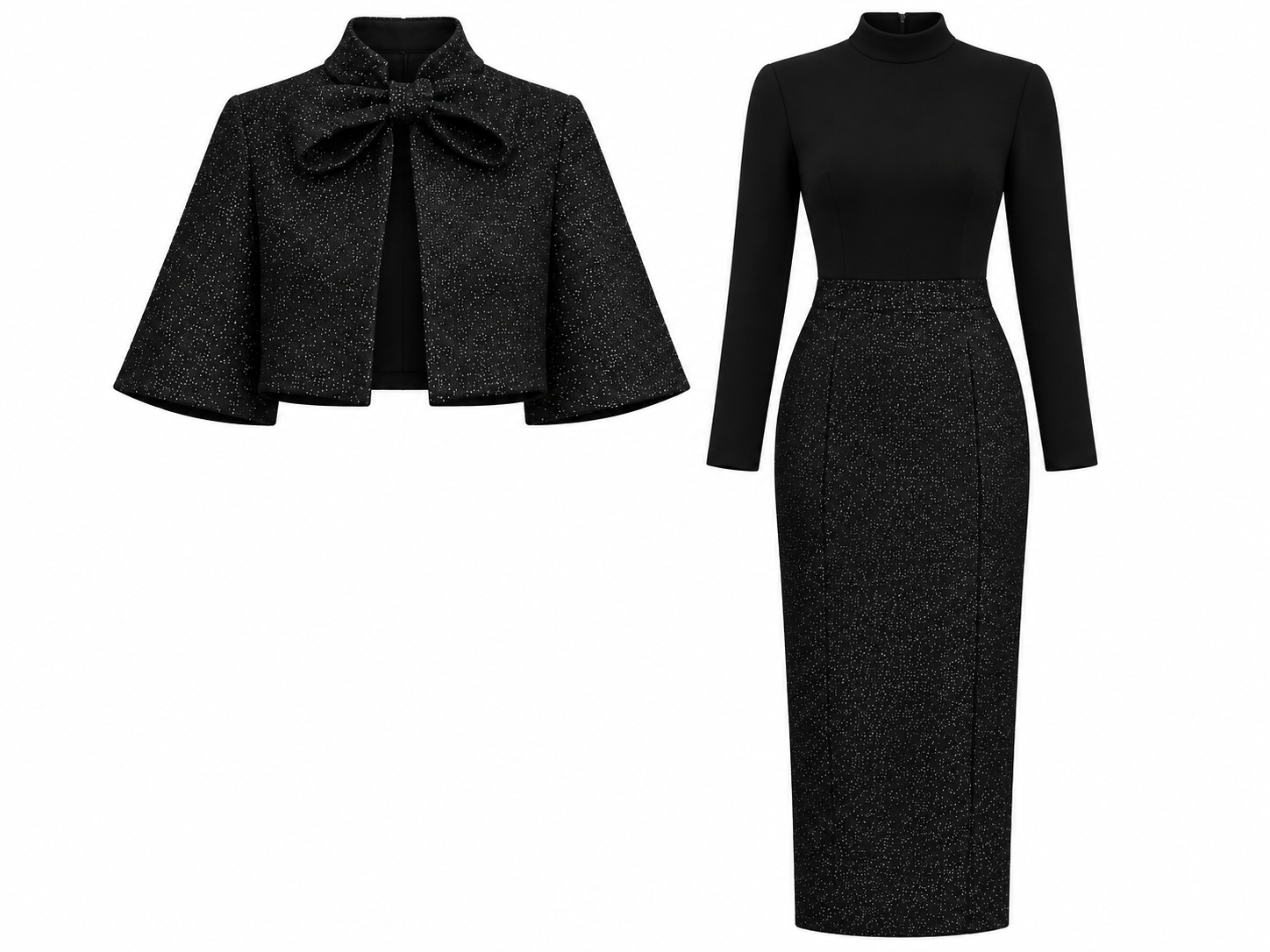 Sparkle Cape And Long Sleeve Midi Dress Two Piece Set