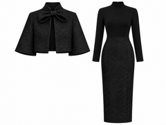 Sparkle Cape And Long Sleeve Midi Dress Two Piece Set