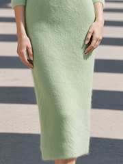 Elegant Foldover Neckline Mohair Feel Sweater Midi Dress