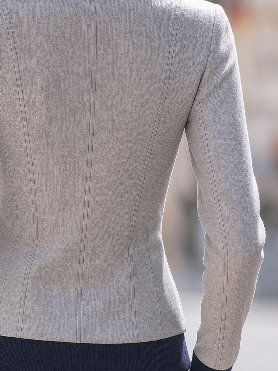 Contrast Collar Zip-Up Fitted Woven Jacket