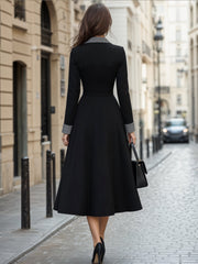 Contrast Lapel Flared Midi Dress