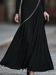 Decorative Ribbon Trim Asymmetric Pleated Maxi Dress