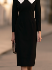 Contrast Pointed Collar Sheath Midi Dress
