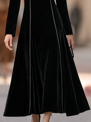 Square Neck Velvet Contrast Trim Maxi Dress