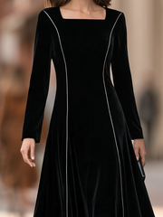 Square Neck Velvet Contrast Trim Maxi Dress