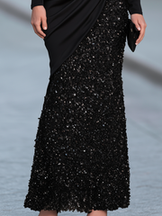 Asymmetric Draped Sequin Maxi Dress