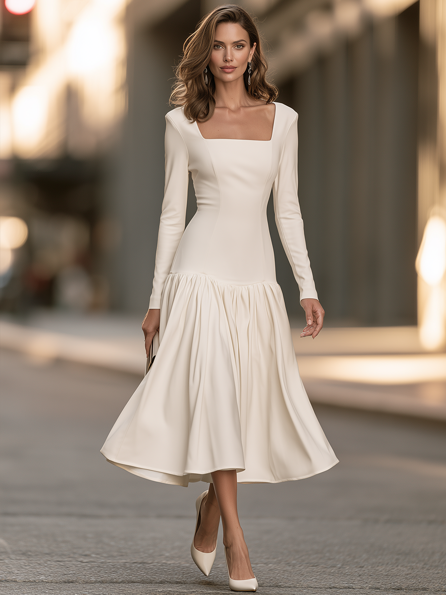 Square Neck Drop Waist Maxi Dress