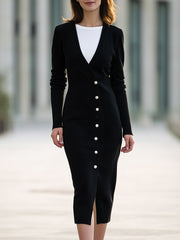 Pearl-Button Longline Knit Cardigan