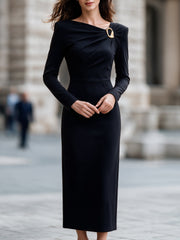 Maxi Dress With Asymmetric Draping And Gold-Tone Buckle