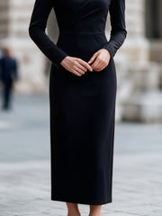 Maxi Dress With Asymmetric Draping And Gold-Tone Buckle