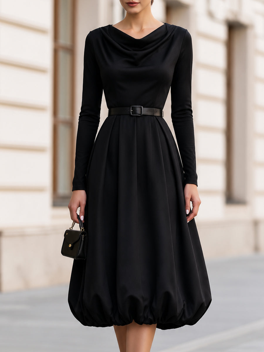Cowl Neck Long Sleeve Midi Dress