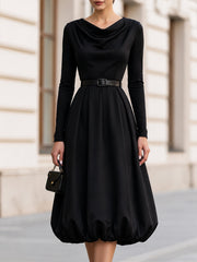 Cowl Neck Long Sleeve Midi Dress