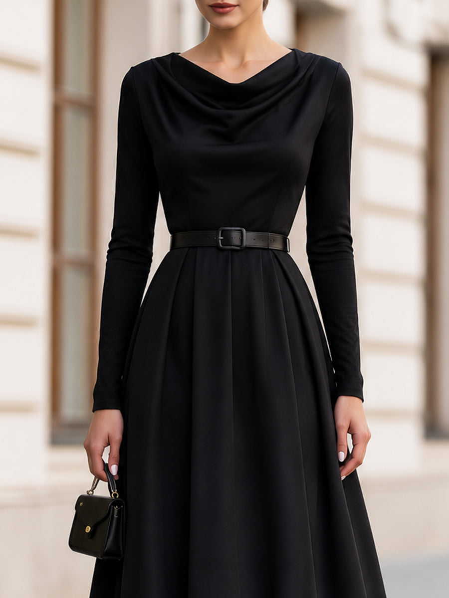 Cowl Neck Long Sleeve Midi Dress
