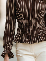 Striped Smocked-Waist Peplum Blouse
