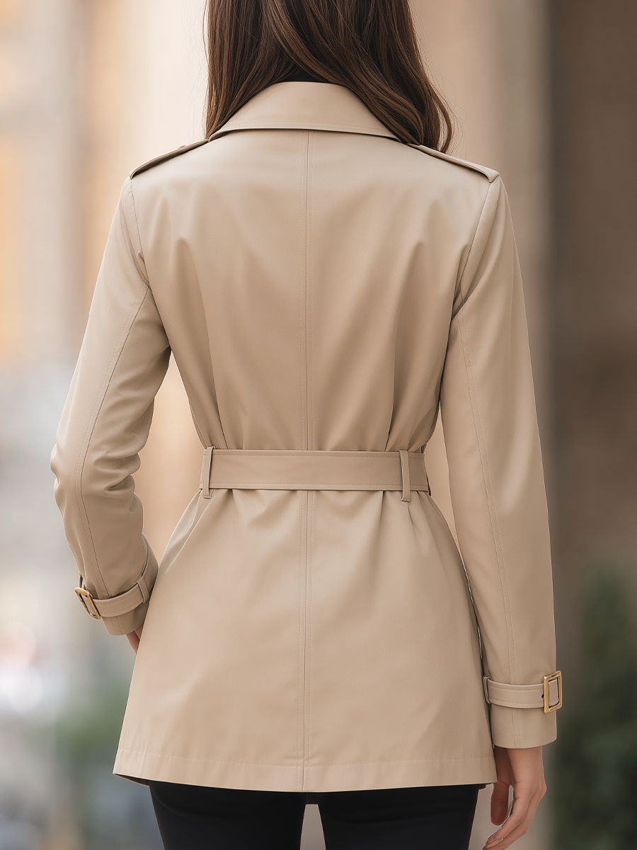 Classic Khaki Double Breasted Short Trench Coat