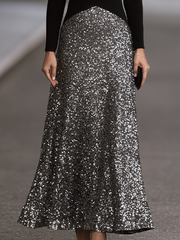 Mock Neck Sequin Skirt Maxi Dress
