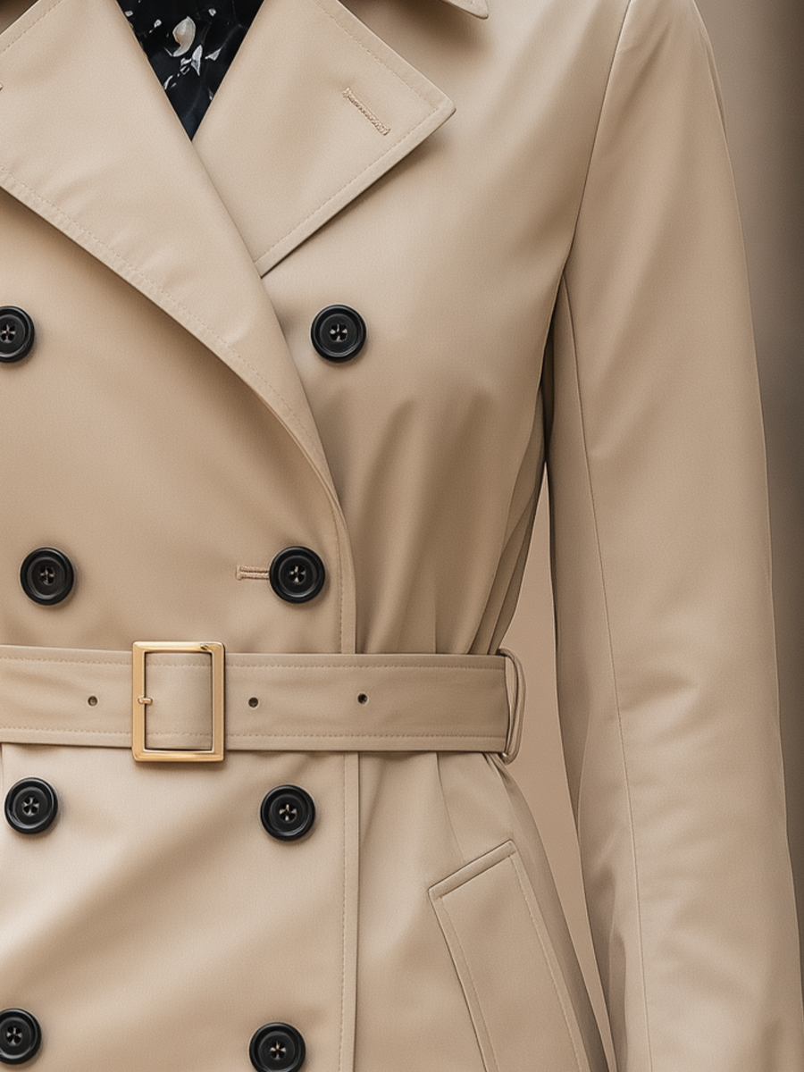 Classic Khaki Double Breasted Short Trench Coat