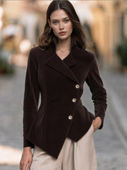 Asymmetric Double-Breasted Corduroy Jacket