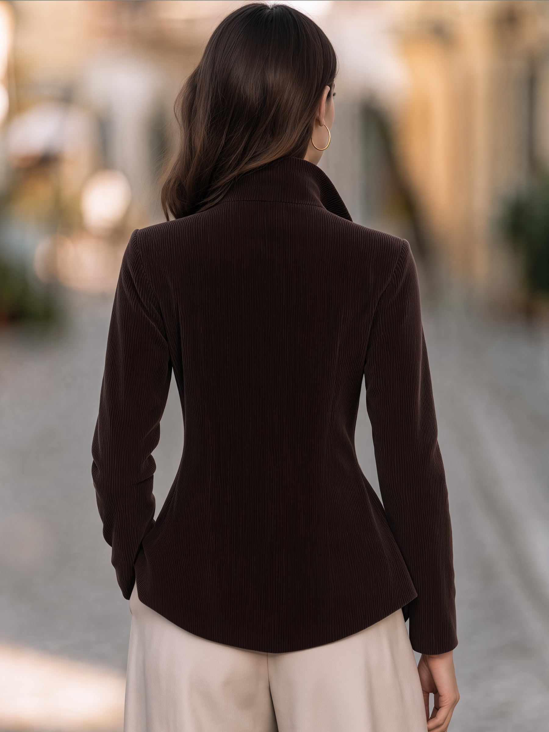 Asymmetric Double-Breasted Corduroy Jacket