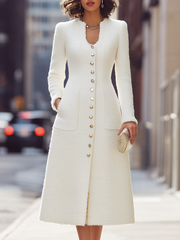 Tweed Button-Front Midi Coat Dress