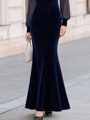 Velvet Mesh Sleeve Mermaid Maxi Dress