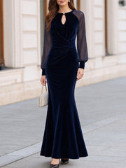 Velvet Mesh Sleeve Mermaid Maxi Dress